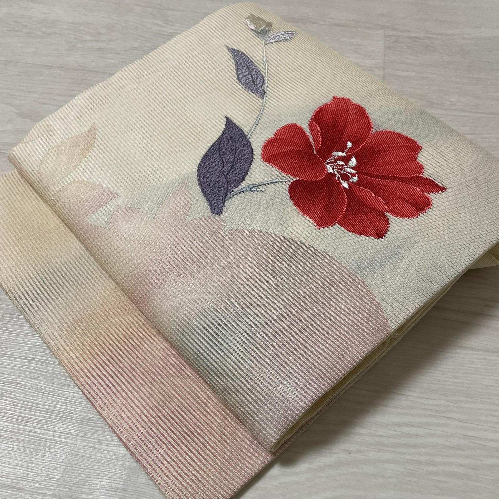 名古屋帯 絽綴れ 鮮やかな花模様 九寸 正絹 着物 X-3309 名古屋帯 絽綴れ 鮮やかな花模様 九寸 正絹 着物 X-3309