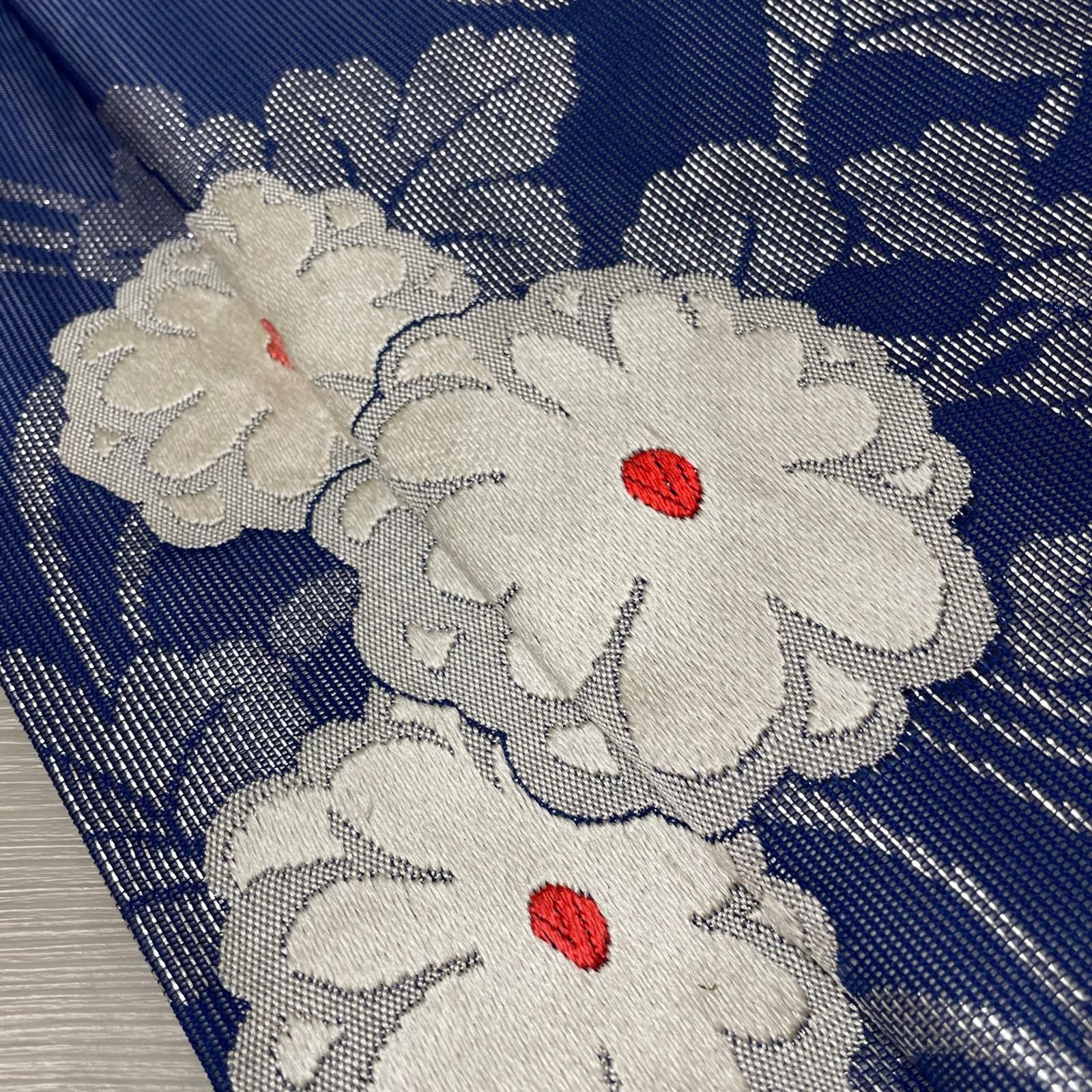 名古屋帯 紗織 流水模様に菊 九寸 正絹 着物 X-3310
