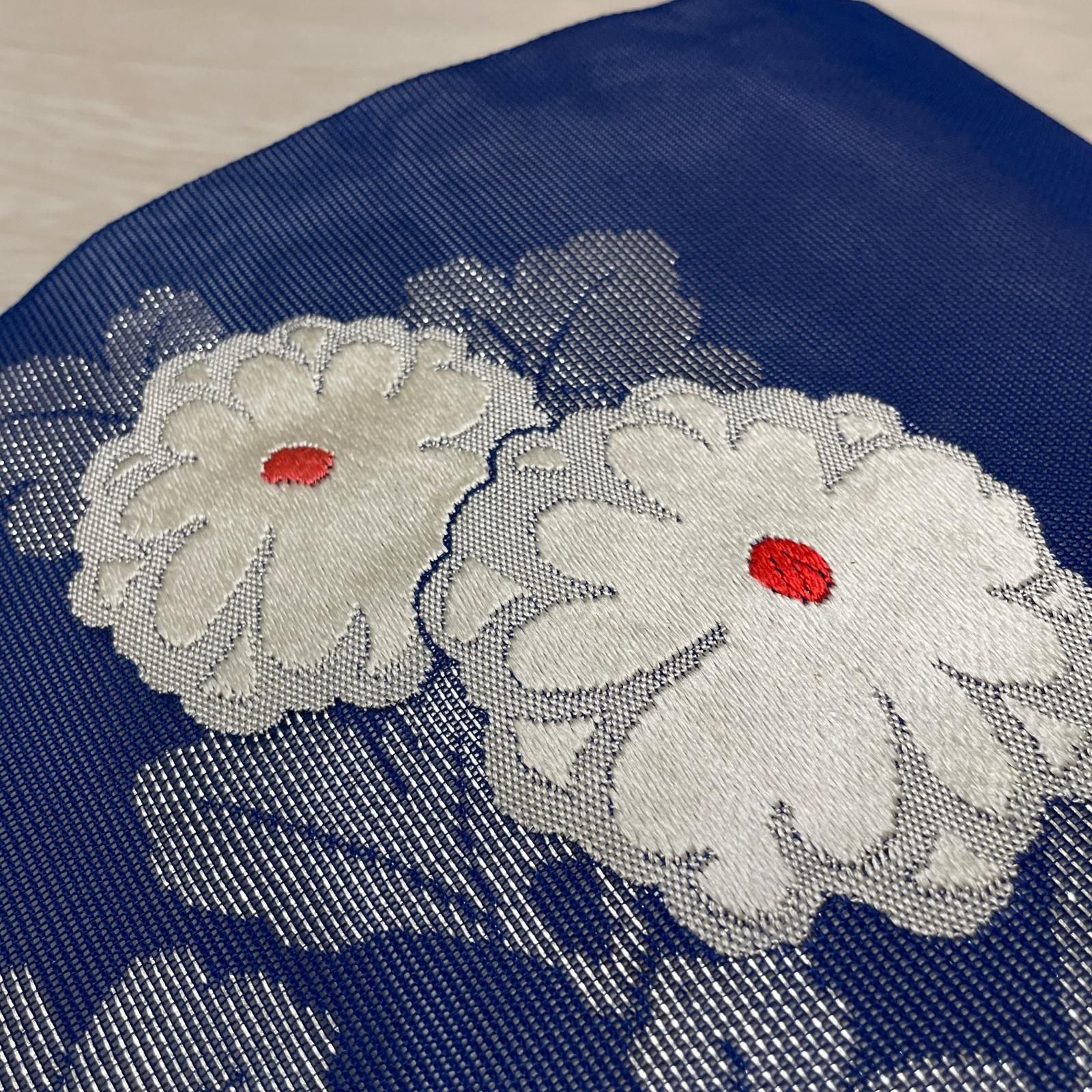名古屋帯 紗織 流水模様に菊 九寸 正絹 着物 X-3310