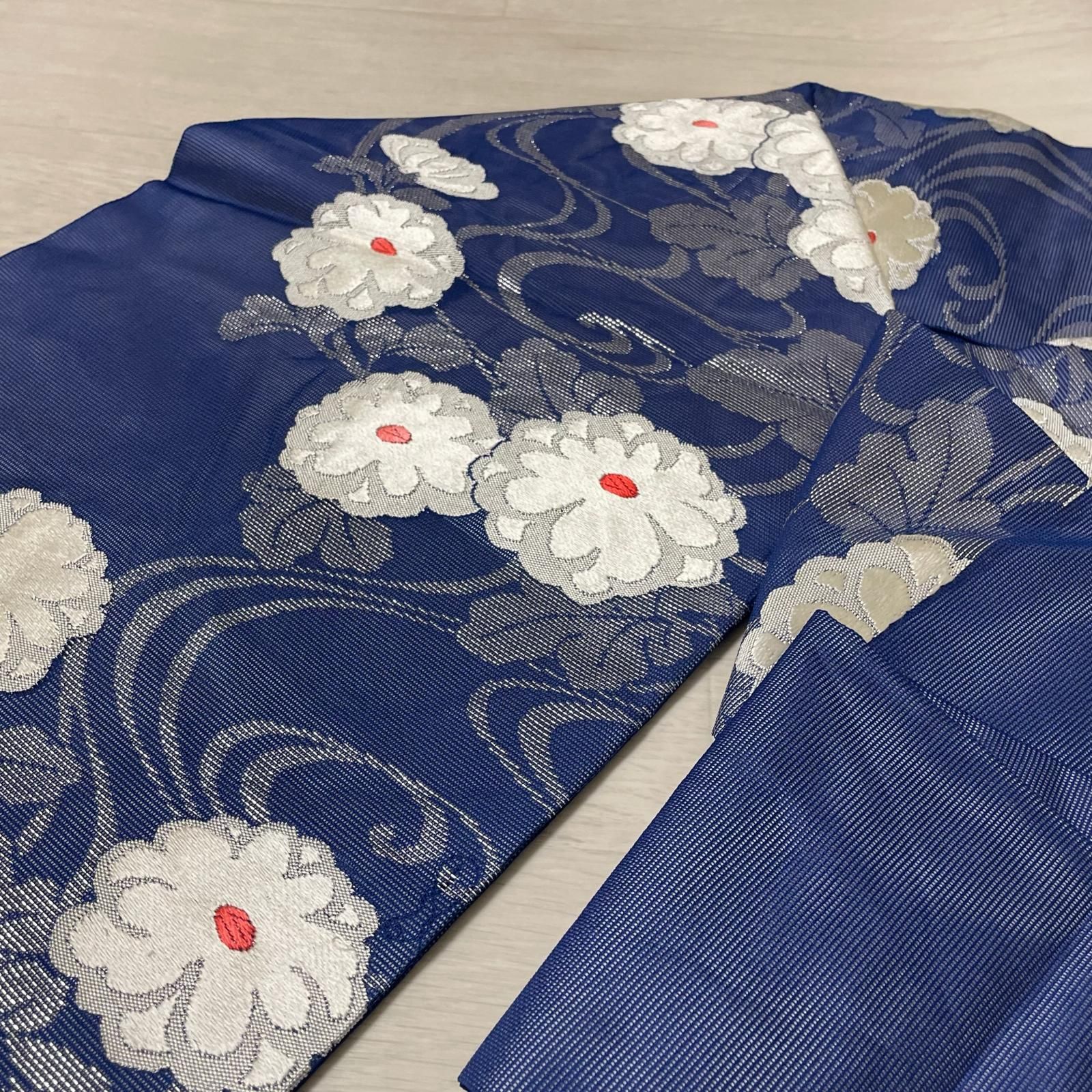名古屋帯 紗織 流水模様に菊 九寸 正絹 着物 X-3310