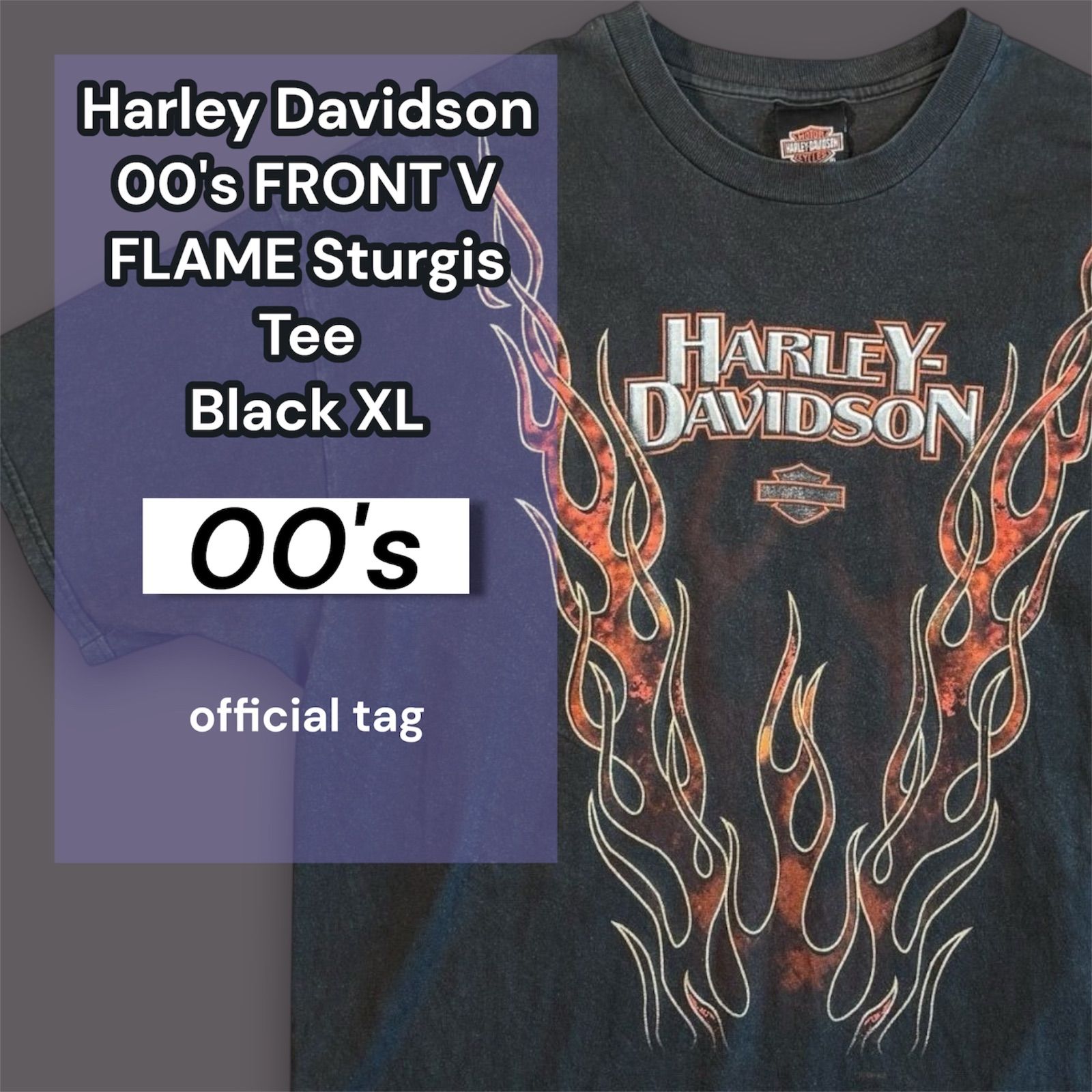 Harley Davidson 00's FRONT V FLAME Sturgis Tee Black XL