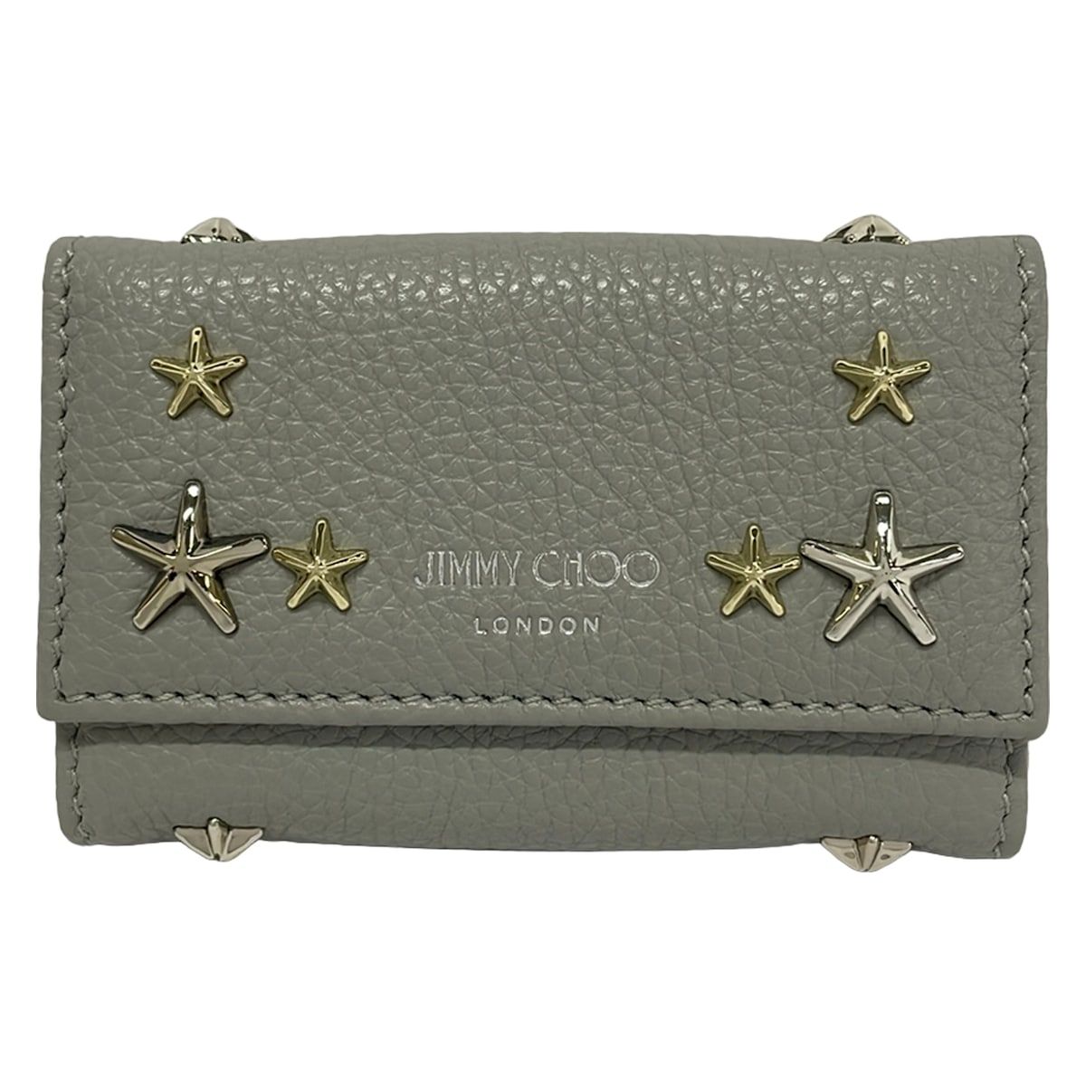 JIMMY CHOO(ジミーチュウ) キーケース美品 ネプチューン グレー 6連フック/スタッズ/スター(星)/ホログラムシールあり レザー
