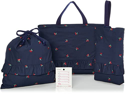 KIYOHARA レッスンバッグ 上履き入れ 体操着袋 お名前シール 刺繍 チェリー ネイビー KOF34-S3ma 9844a52c