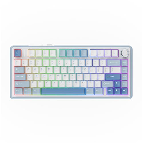 EPOMAKER x Aula F75 ゲーミングキーボード ガスケット メカニカルキーボード 5層パッド&ノブ付き 75% ワイヤレス ホットスワッパブル Bluetooth/2.4GHz/USB-C RGB 技適認証取得 (Sea Sal 7ddb7205