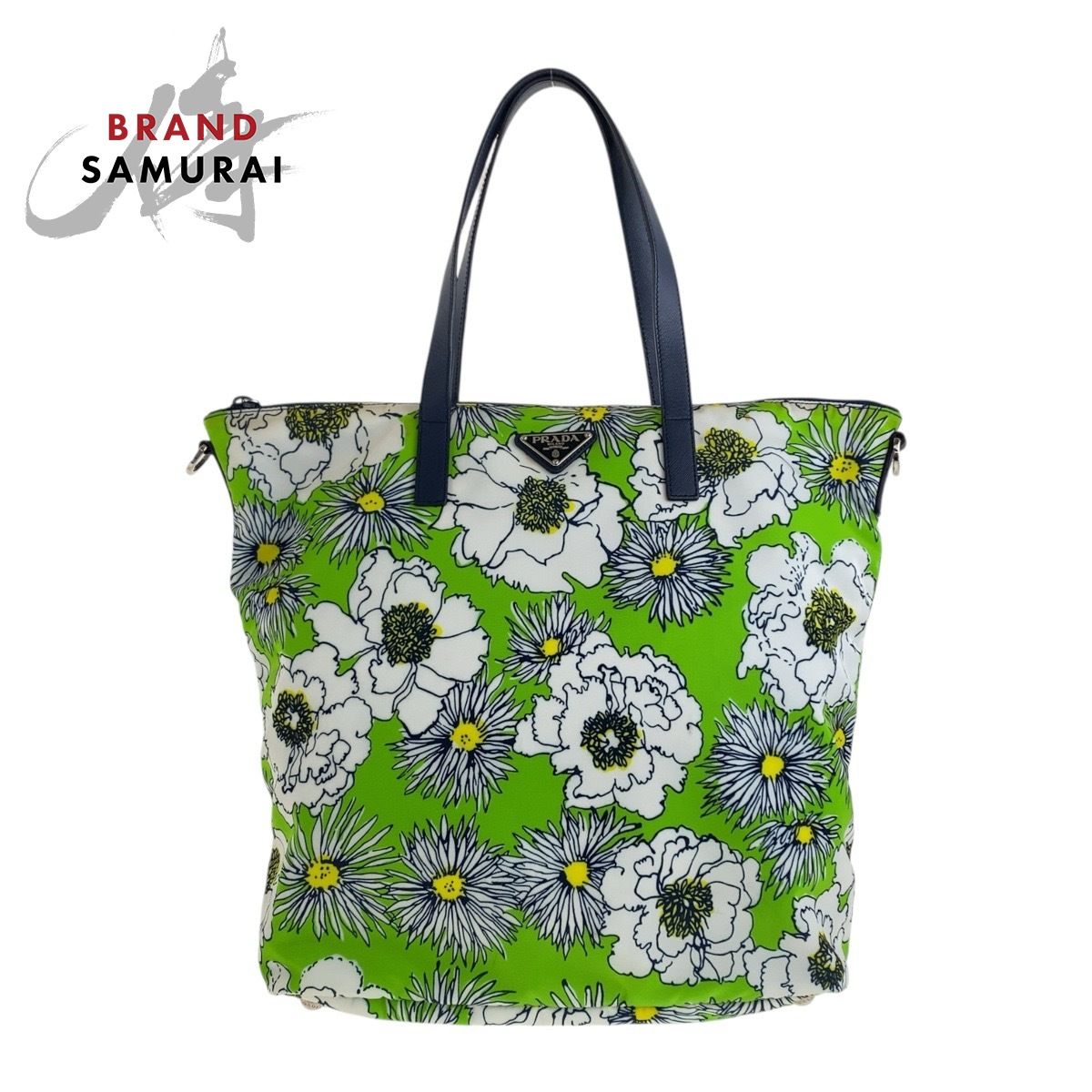 PRADA プラダ テスート 三角ロゴプレート グリーン マルチカラー シルバー金具 ナイロン トートバッグ ショルダーバッグ レディース 603056【中古】