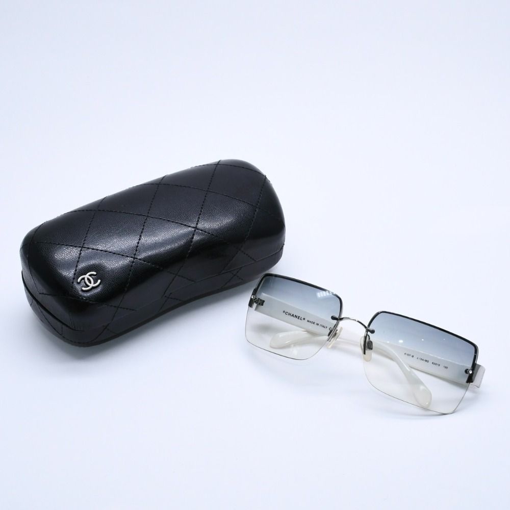 極美品 CHANEL シャネル リムレス ホワイトテンプル 4107-B サングラス