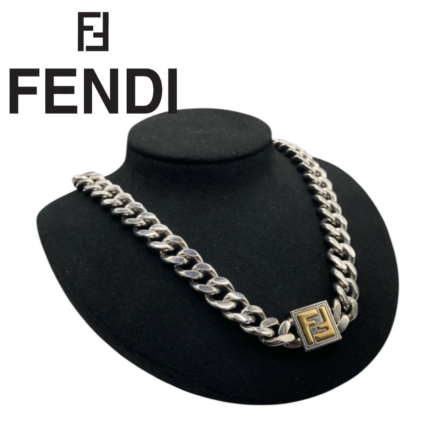 FENDI フェンディ FFモチーフ 7AJ293 メタル×GP ネックレス シルバー 