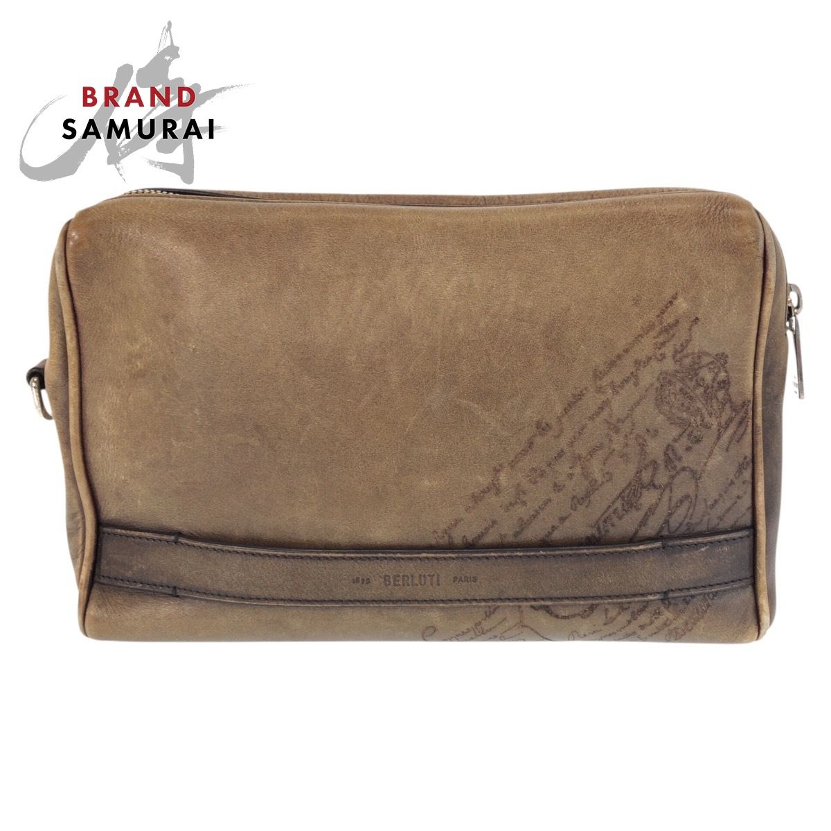 Berluti ベルルッティ カリグラフィ ブラウン シルバー金具 レザー クラッチバッグ セカンドバッグ メンズ 602503【中古】