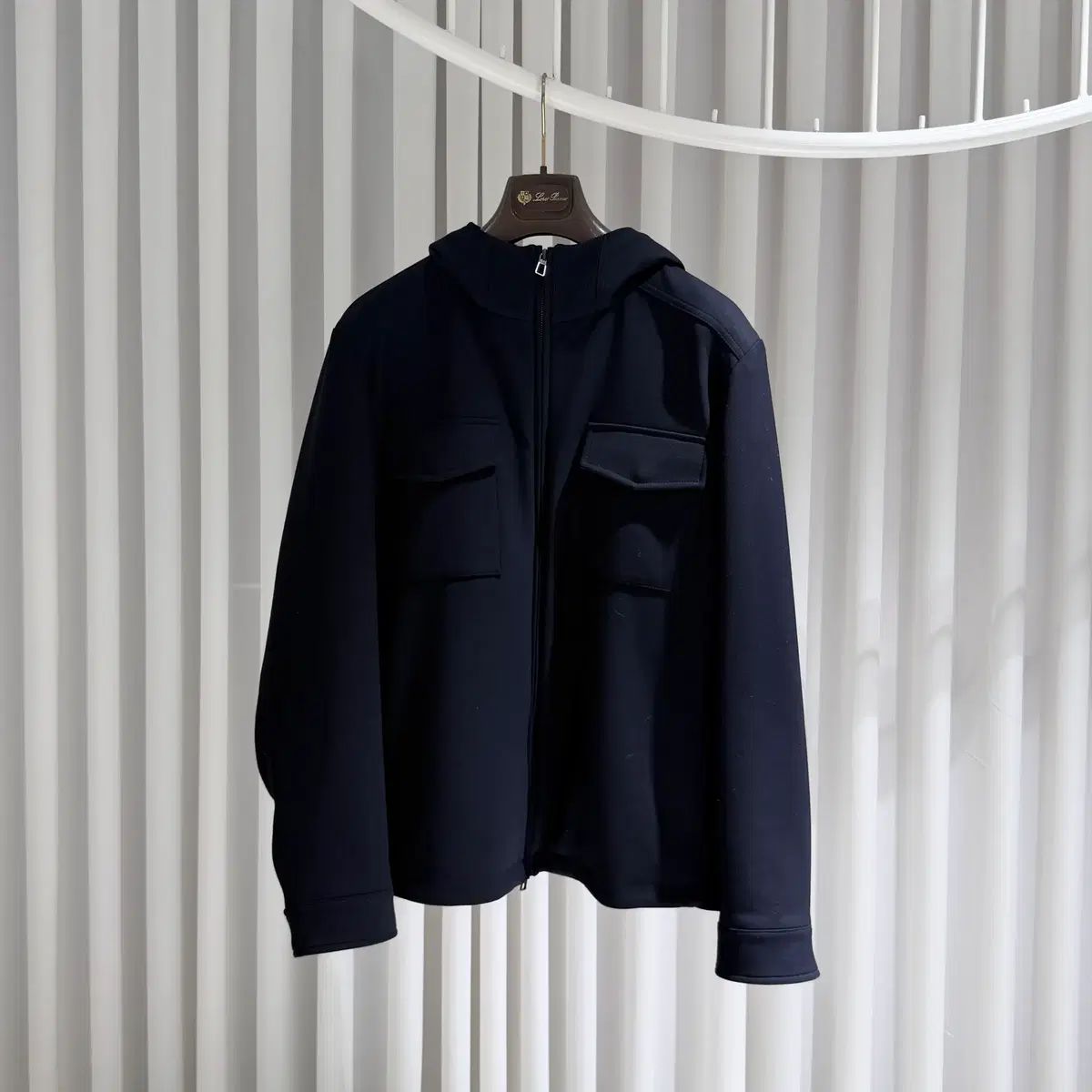 (S+級/S) / Loro Piana ウール フードジップアップ ジャケット ネイビー