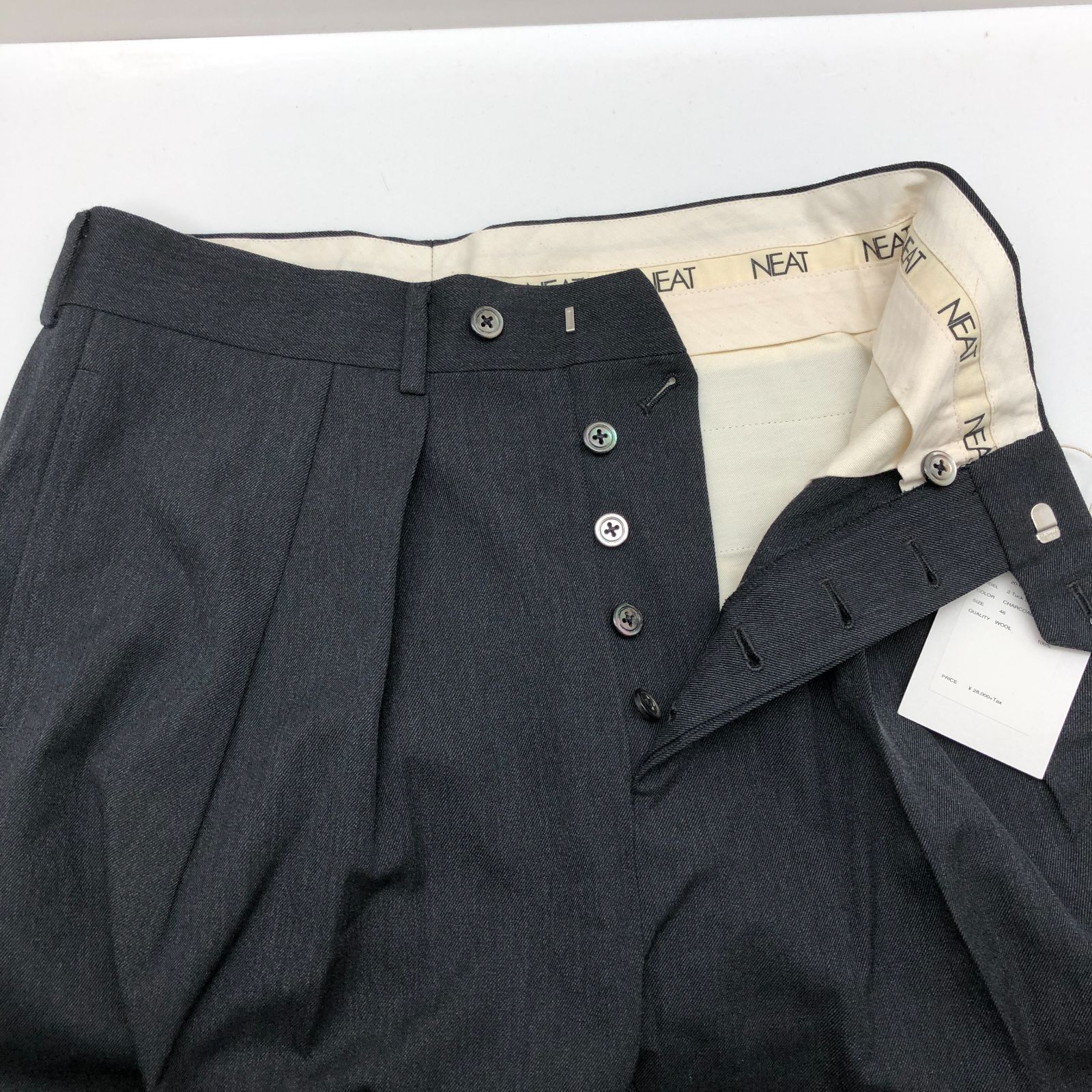 と*ら様 希少NEAT ウールスラックス IACモデル サイズ46 タグ付き/美品】NEAT ニート 2タックスラックスパンツ メンズ 46