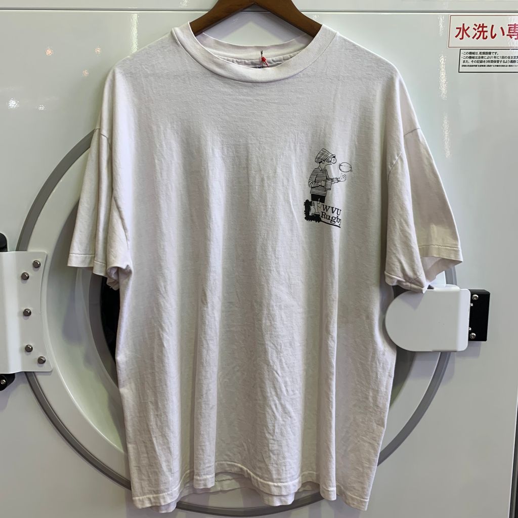 90's タズマニアンデビル WVU ウエストバージニア 大学 Rugby ラグビー Hanes BEEFY T パロディT T Shirt シャツTee スプラッター ホラー キャラT No.SP006