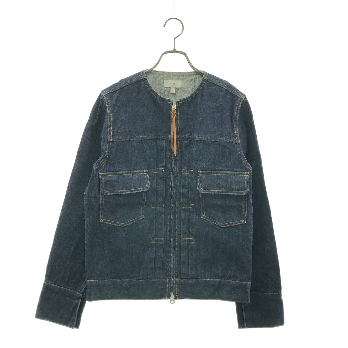 【美品】 HYKE / ハイク | ノーカラー デニムジャケット | 2 | インディゴ | レディース