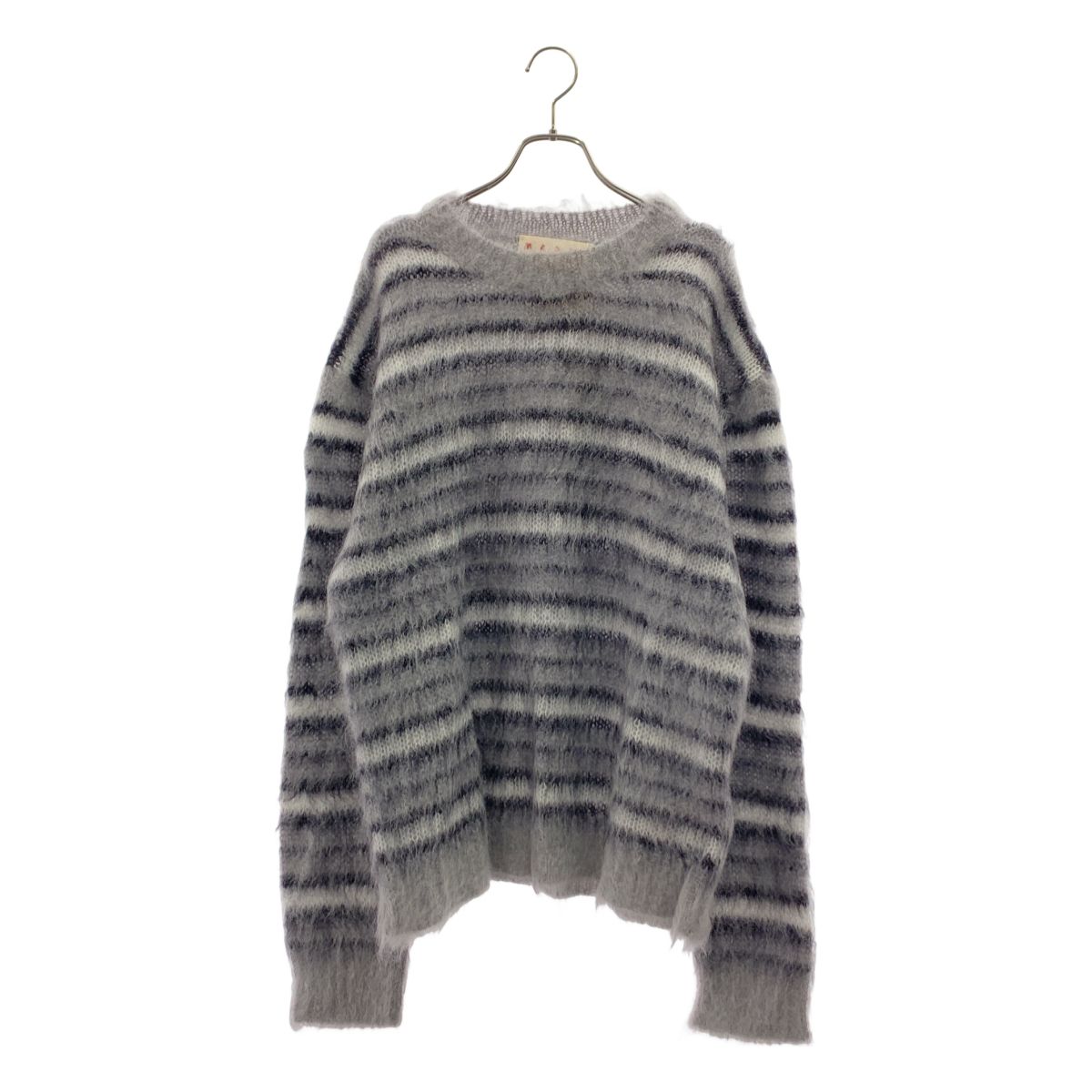 【新品】 MARNI / マルニ | ボーダー モヘア プルオーバー ニット | 48 | ANTIQUE SILVER / シルバーグレー | メンズ