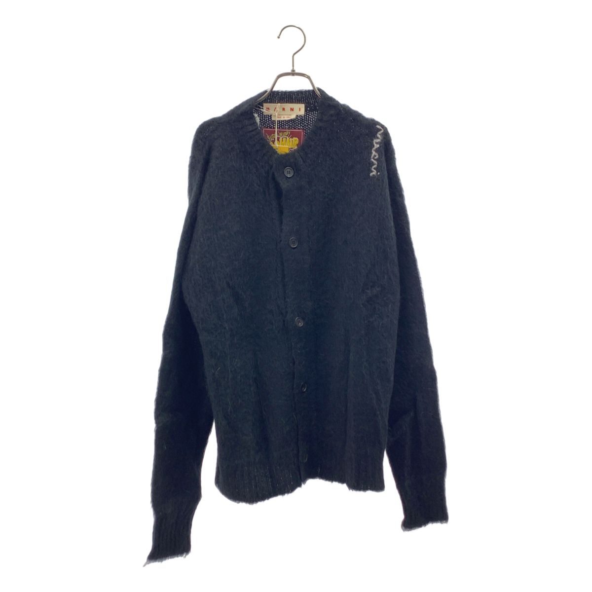 【新品】 MARNI / マルニ | ブラッシュドモヘア クルーネック カーディガン | 48 | BLACK / ブラック | メンズ