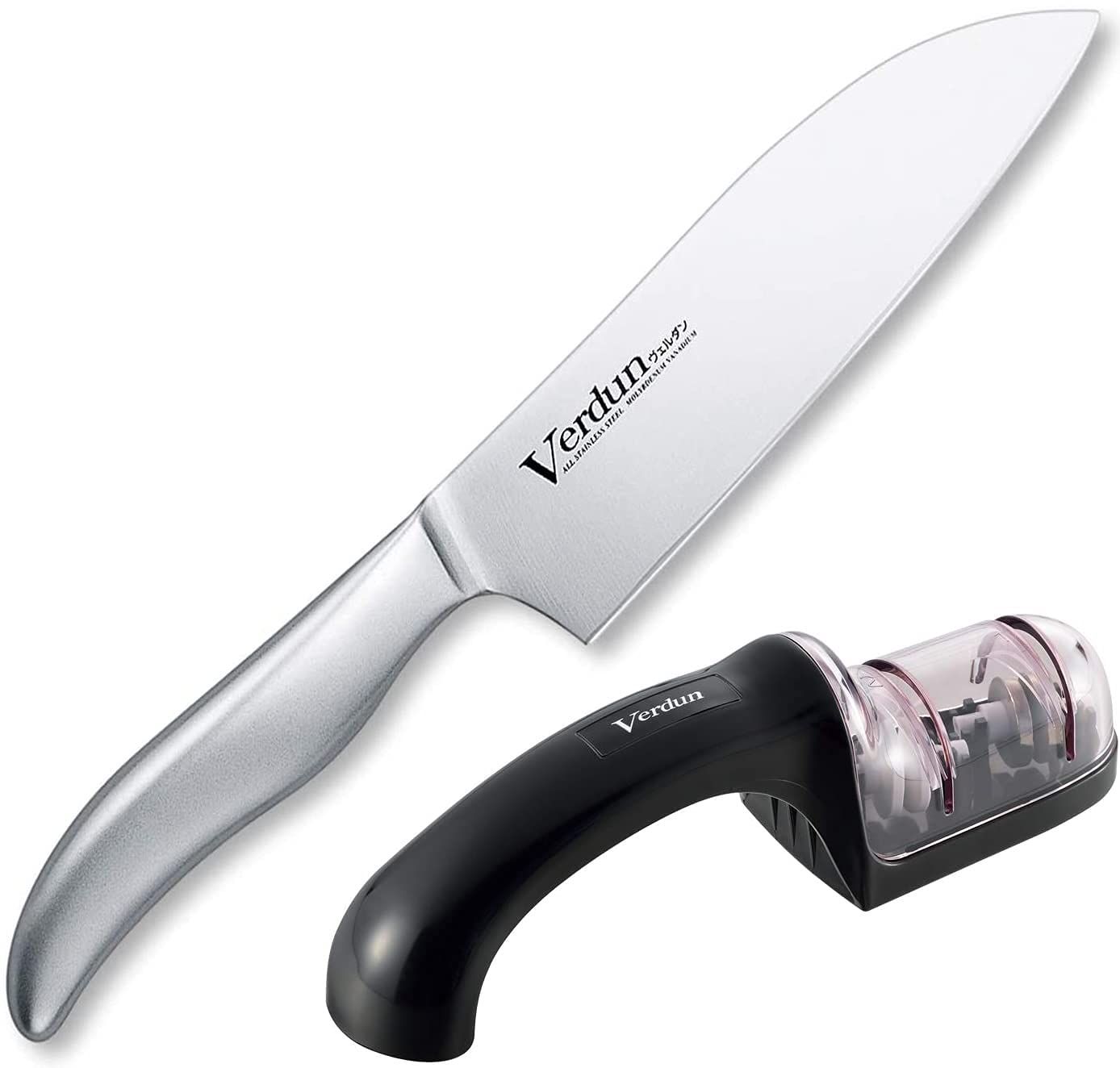 特価商品 下村工業 日本製 ヴェルダン 三徳 包丁 165mm モリブデン バナジウム 鋼 食洗機 対応 OVD-11 新潟 燕三条製 + 下村工業 日本製 ヴェルダン ダブル シャープナー 荒砥ぎ/仕上げ砥ぎ モリブデン バナジウム 鋼 VDS-01 新潟