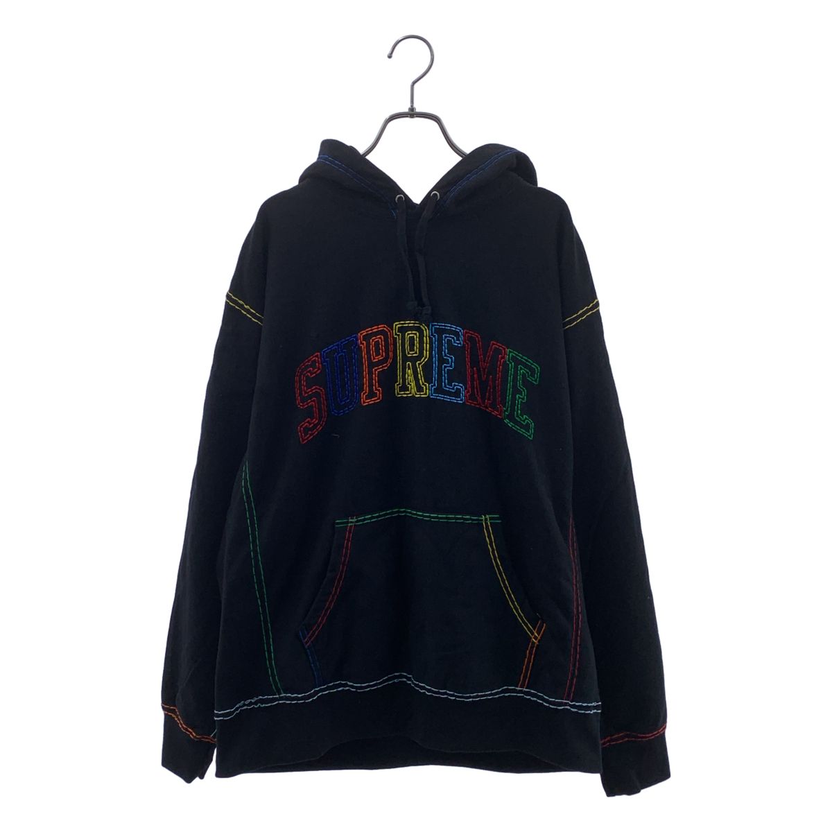 SUPREME / シュプリーム | Big Stitch Hooded コットン フーデッド パーカ | LARGE | ブラック | メンズ