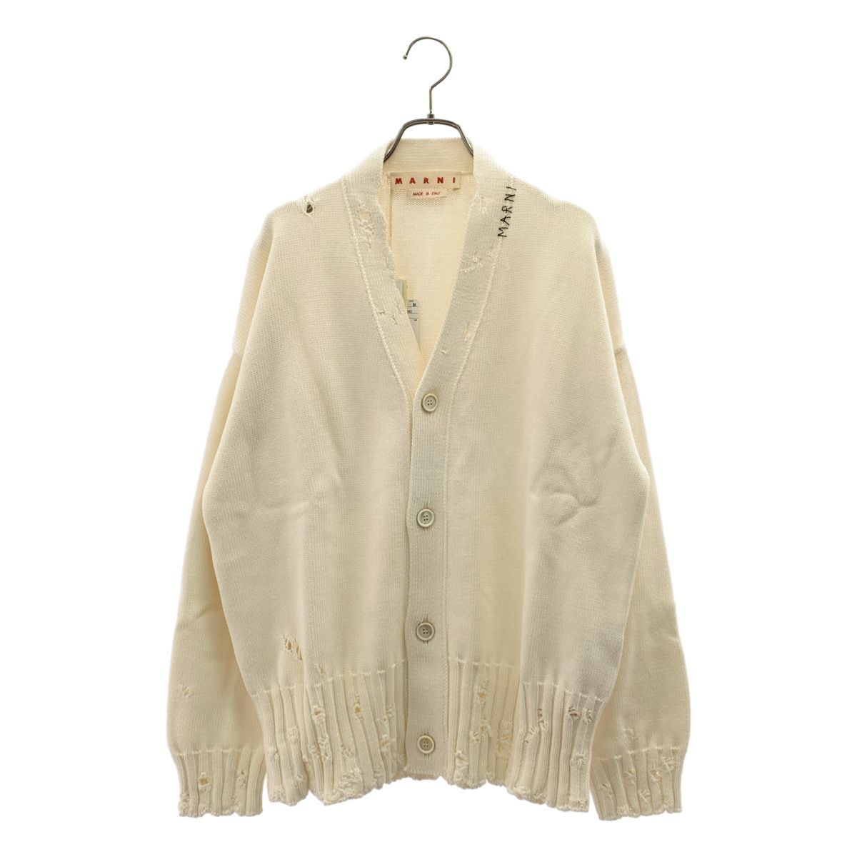 【新品】 MARNI / マルニ | コットン ダメージ加工 カーディガン | 46 | LILY WHITE / ホワイト | メンズ
