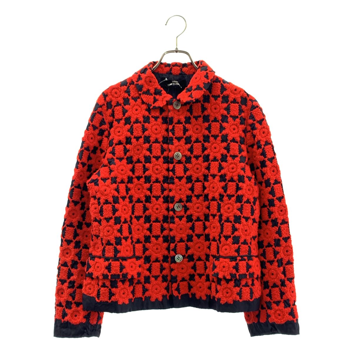 tricot COMME des GARCONS / トリココムデギャルソン | 2001AW | エンブロイダリー 丸襟 シングルブレスト ジャケット / 総裏地 | M | レッド | レディース