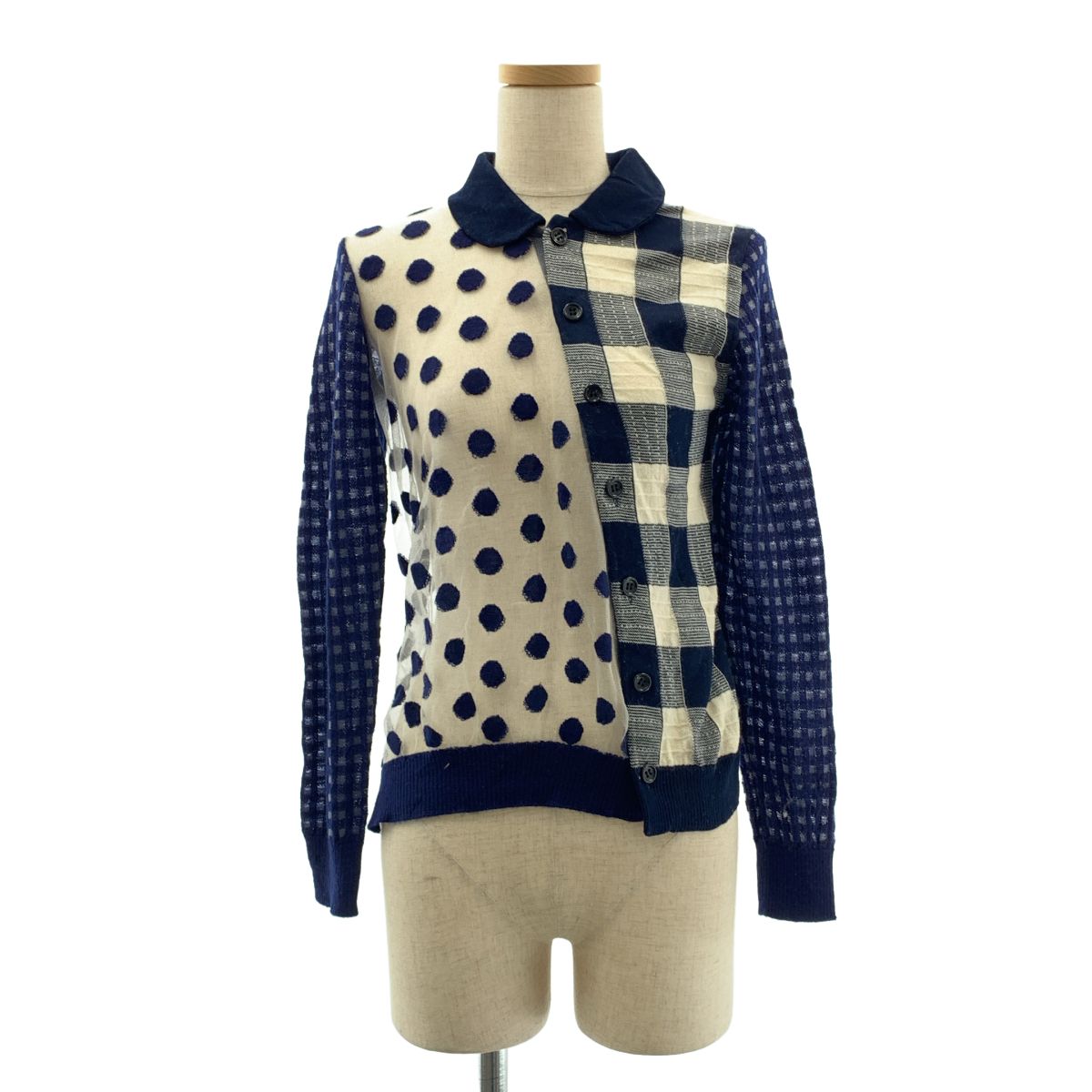 tricot COMME des GARCONS / トリココムデギャルソン | 総柄 変形 アシンメトリー ニット ブラウス | ネイビー | レディース