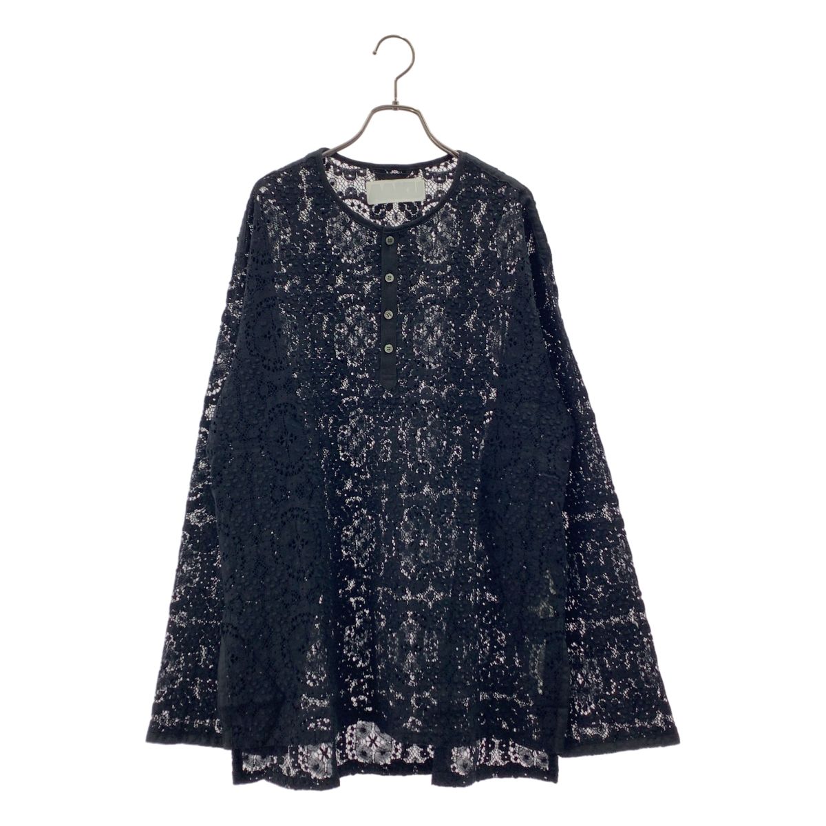 【美品】 AAKU / アアク | レース ヘンリーネック カットソー | F | ブラック | メンズ