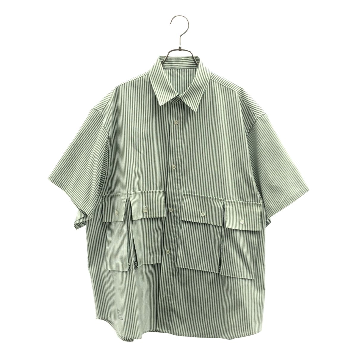 FreshService / フレッシュサービス | DRY OXFORD FLAP POCKET S/S SHIRT ストライプシャツ | M | グリーン/ホワイト | メンズ