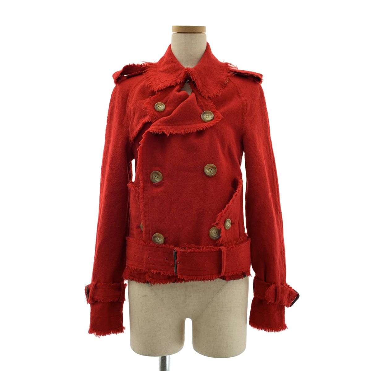 JUNYA WATANABE MAN PINK / ジュンヤワタナベマンピンク | 2004AW | ウール 変形 アシンメトリー カットオフ ベルテッド ダブルジャケット | S | ボルドー | レディース