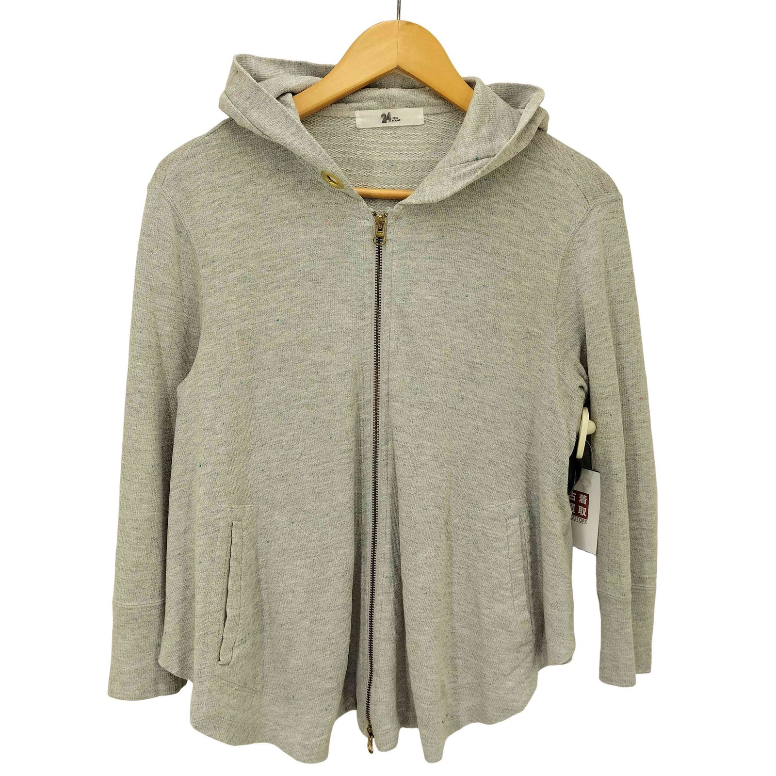 イッセイミヤケ ISSEY MIYAKE 24 コットン混 ネップ ポンチョデザイン ダブルジップ ジップアップパーカー レディース 表記無
