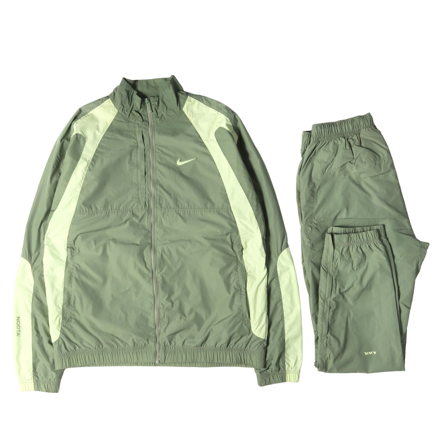 NIKE ナイキ サイズ:ジャケット M / パンツ XS | Drake NOCTA ラバーパッチ ナイロン フルジップ ジャケット / ナイロン パンツ / セットアップ | オイルグリーン ライトリキッドライム | コラボ アイテム【メンズ】【中古】