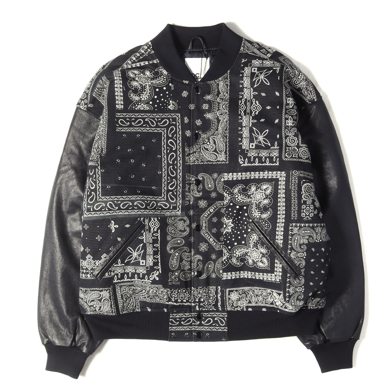 【新品】GDC ジーディーシー スタジャン ブラック 黒 サイズ:XL | 26SS MIYAGIHIDETAKA 袖レザー バンダナ柄 キャンバス スタジャン (Stadiam Jumper) | アウター ジャケット ジャンパー ブルゾン 上着【メンズ】