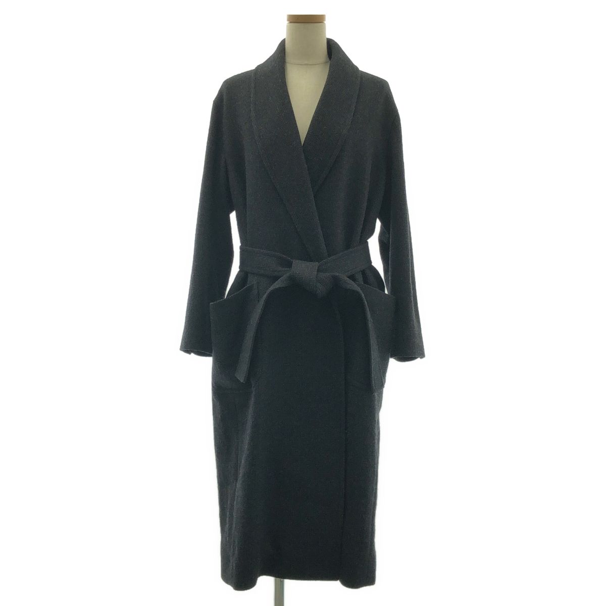 【美品】 Phlannel / フランネル | Arles Wool Tweed Gown Coat / アルル ウール ツイード ベルテッド ガウンコート / 総裏地 | 0 | チャコールブラック系 | レディース