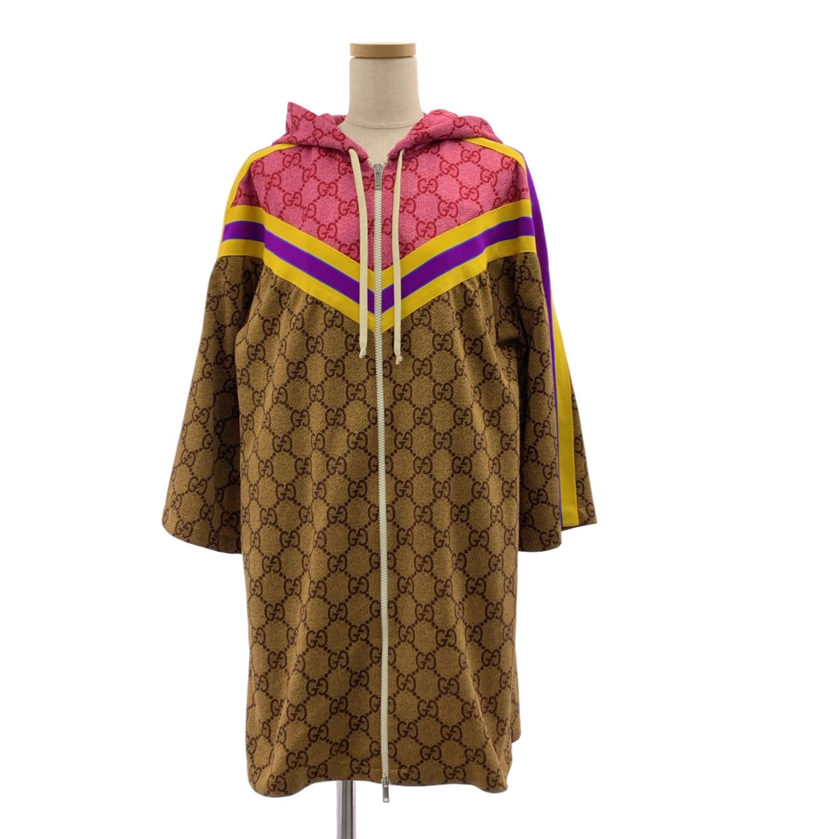 【美品】 GUCCI / グッチ | GG総柄 テクニカルジャージ コート | S | ブラウン/ピンク | レディース