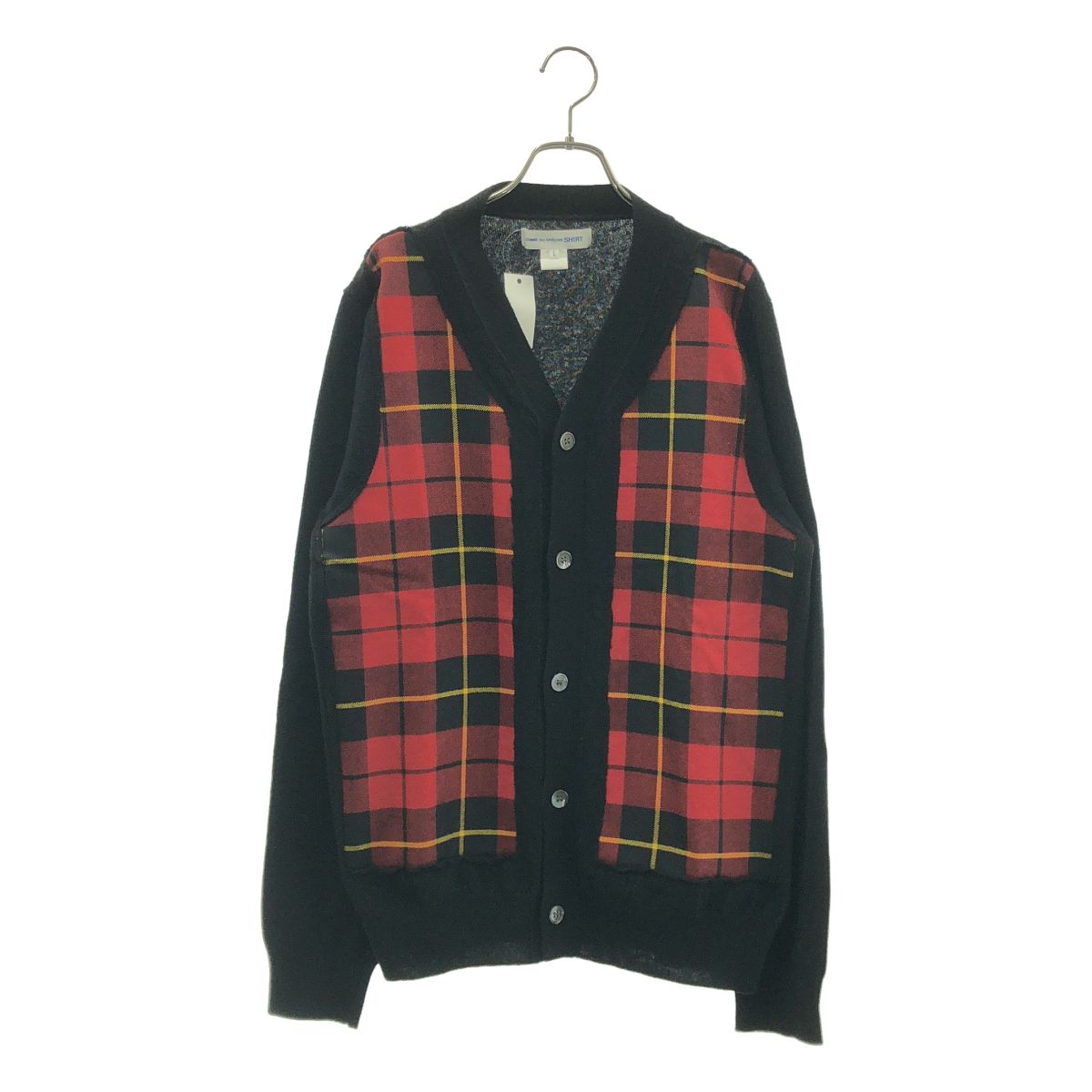 COMME des GARCONS SHIRT / コムデギャルソンシャツ | 2020AW | タータンチェック フランネル 切替 ニット カーディガン | L | ブラック/レッド | メンズ