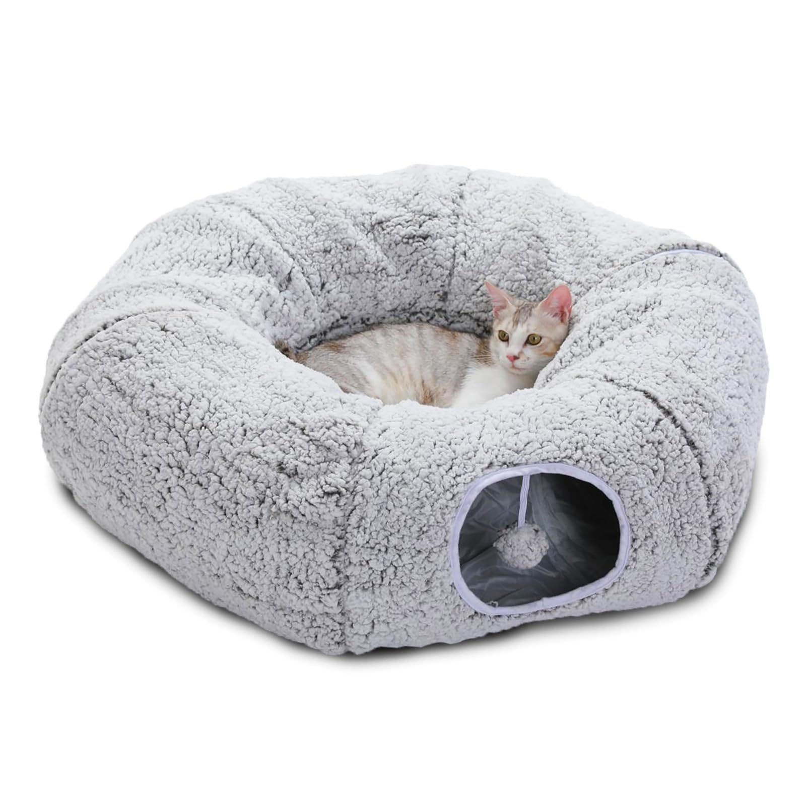 PAWZ Road 猫 トンネル 人気 猫ベッド おもちゃ 遊び道具 一人遊び ドーナツ型 丸 ネコ ふわふわ もこもこ 折りたたみ 収納簡単 布 キャットトンネル 省スペース ストレス発散 運動不足解消 室内 Ｏ型 - グレー″mn 3a16a34b