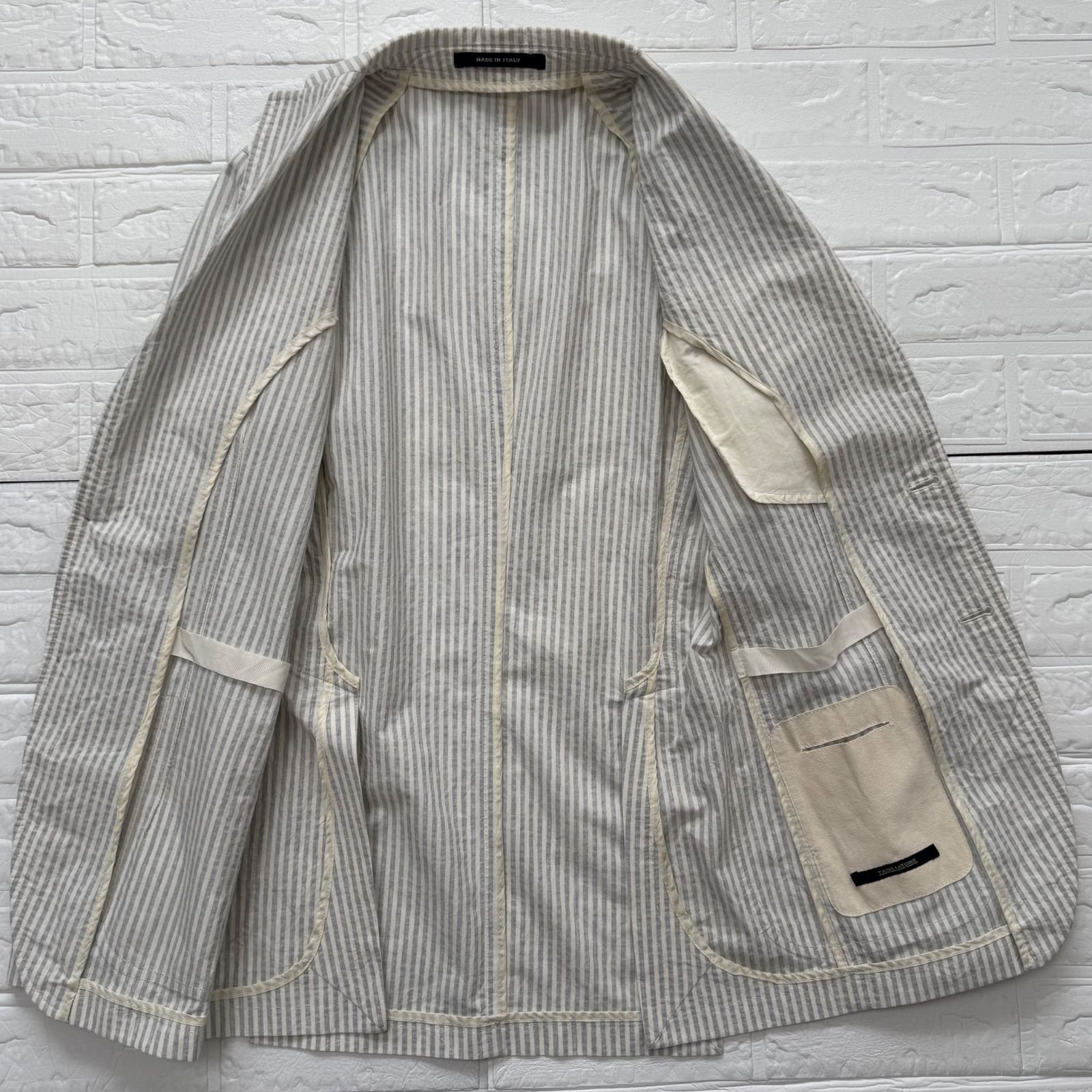 TAGLIATORE コットン シアサッカー ストライプ ジャケット ホワイト