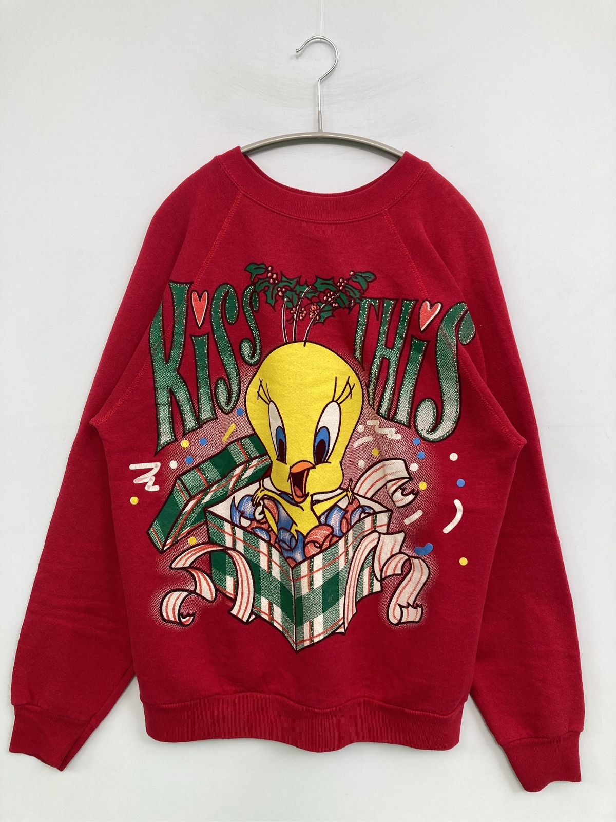 LOONEY TUNES ルーニーテューンズ スウェット M レッド コットン 裏起毛 前面プリント ブランドロゴ 長袖 メンズ レディース