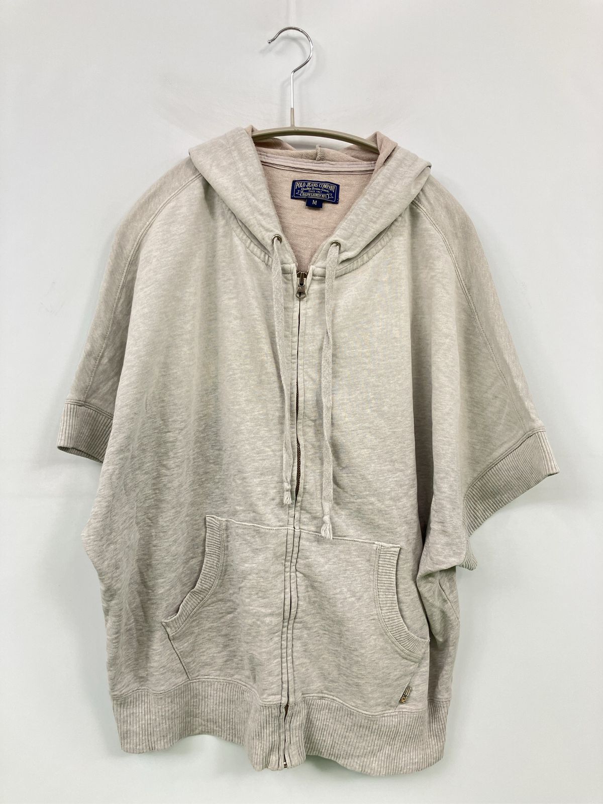 POLO JEANS COMPANY ポロジーンズカンパニー パーカー M グレー コットン スウェット 無地 ジップアップ 半袖 メンズ レディース