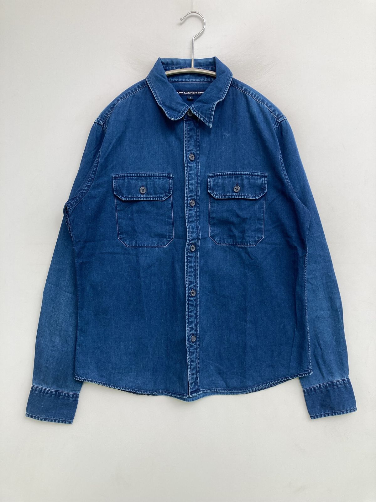 RALPH LAUREN SPORT ラルフローレンスポーツ シャツ/ブラウス 9 ブルー デニム 無地 長袖 ミドル丈 レギュラーカラー レディース