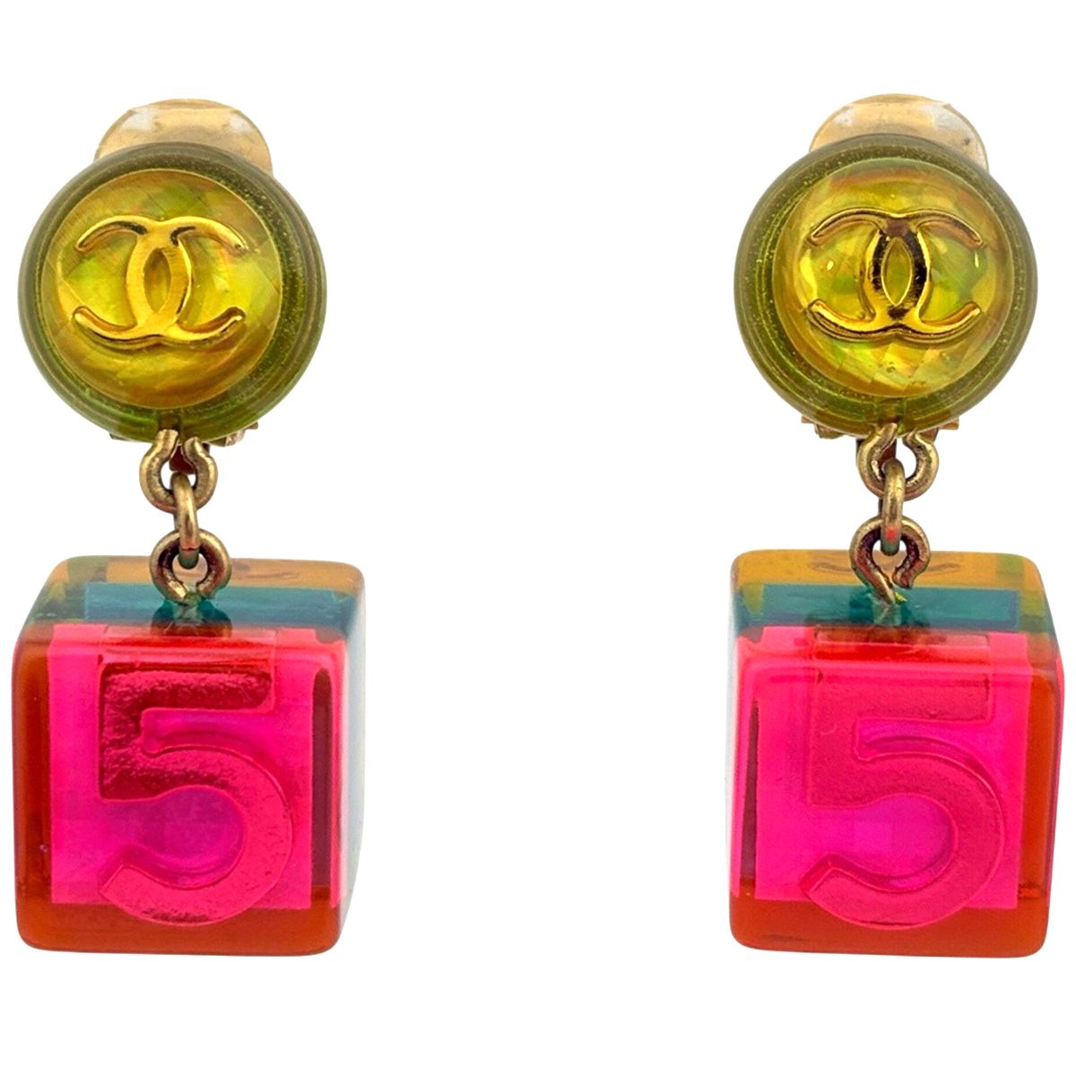 シャネル CHANEL ココマーク イヤリング スイング キューブ NO5 プラスチック GP イエロー ピンク ゴールド レディース 【中古】