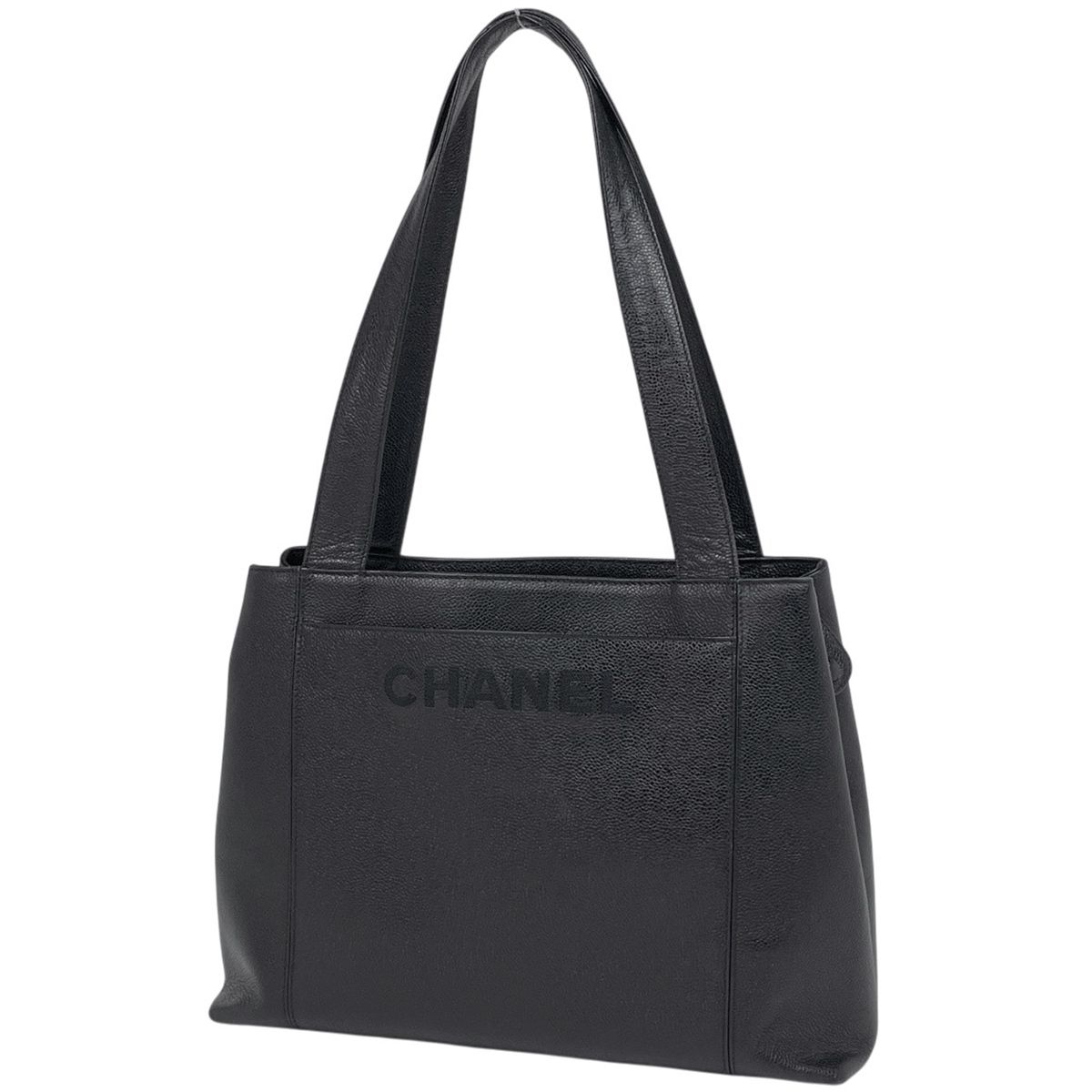 シャネル CHANEL ロゴ トートバッグ ショルダーバッグ キャビアスキン ブラック レディース 【中古】