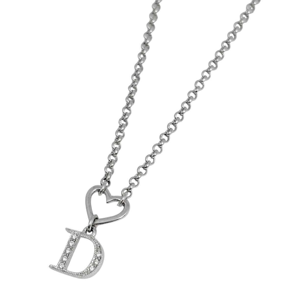 クリスチャンディオール Christian Dior ロゴ ネックレス ラインストーン シルバーメッキ シルバー レディース 【中古】