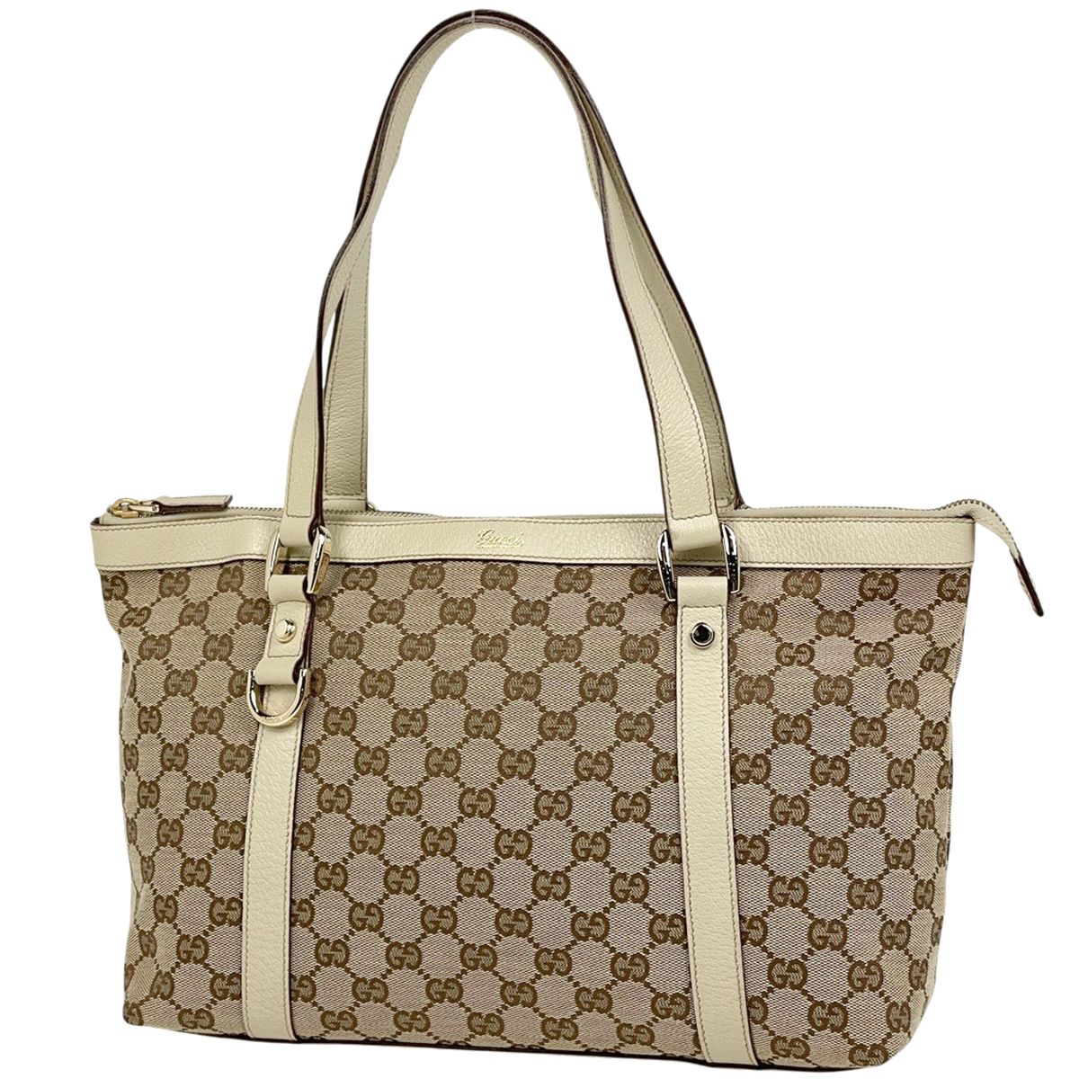 グッチ GUCCI GG柄 トートバッグ GGキャンバス ベージュ ホワイト 141470 レディース 【中古】