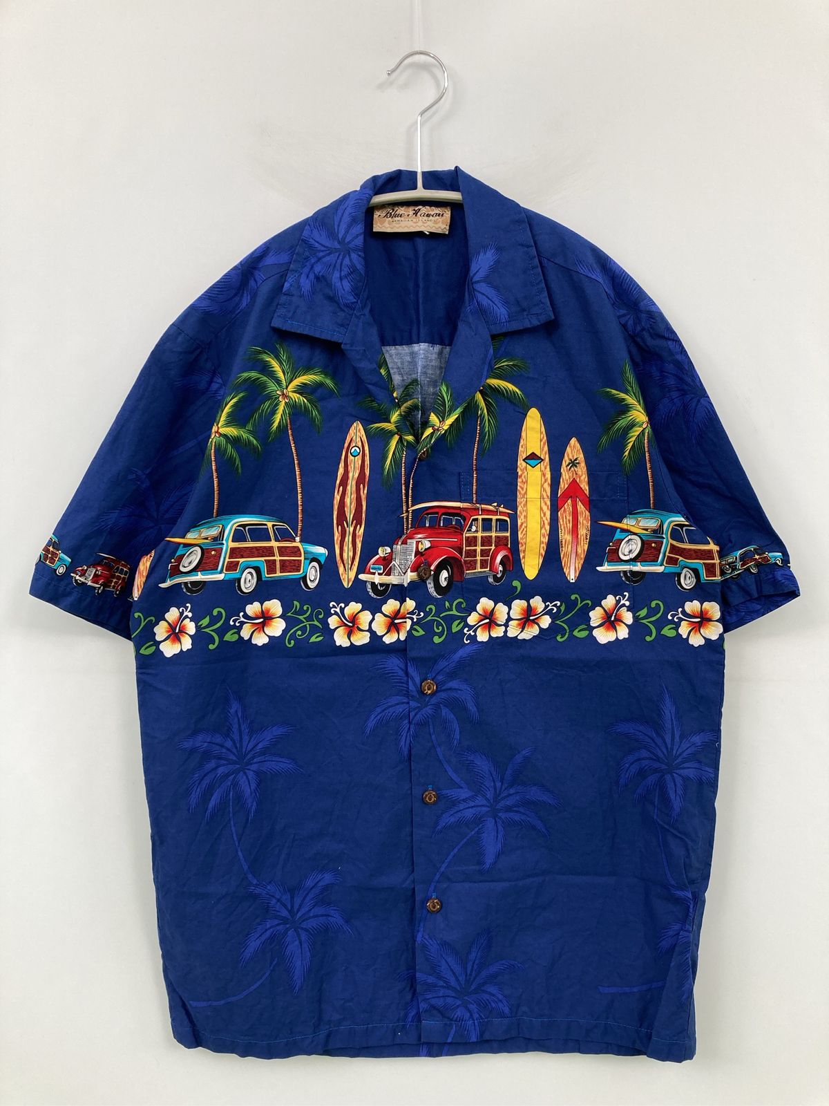 BLUE HAWAII シャツ/ブラウス S ブルー コットン 花柄・ボタニカル柄 その他総柄 ミドル丈 半袖 オープンカラー メンズ