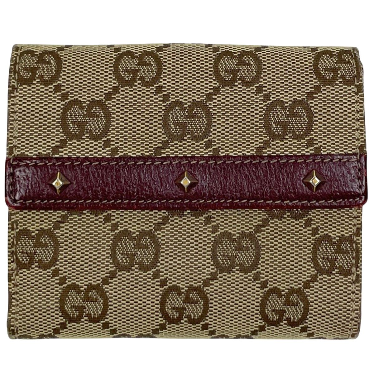 未使用品　箱付き　GUCCI グッチ　二つ折り財布　キャンバス　GG柄　金具 グッチ GUCCI GG柄 二つ折り財布 GGキャンバス ブラウン 120923