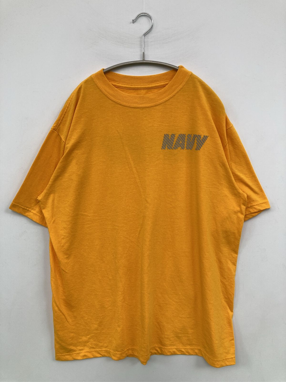 U.S.NAVY Tシャツ/カットソー Medium イエロー 前面プリント バックプリント ブランドロゴ ミドル丈 半袖 クルーネック(丸首) メンズ