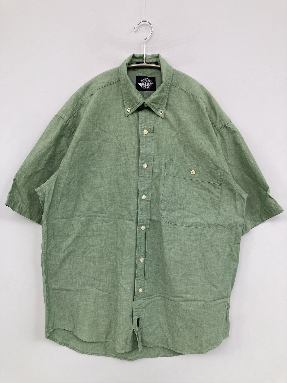 DOCKERS ドッカーズ シャツ/ブラウス S グリーン コットン 無地 ミドル丈 半袖 ボタンダウン レギュラーカラー メンズ