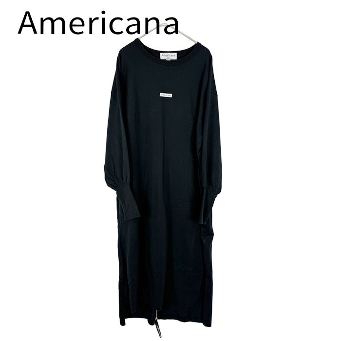 Americana アメリカーナ ロングワンピース ブラック コットン100% サイドスリット 長袖
