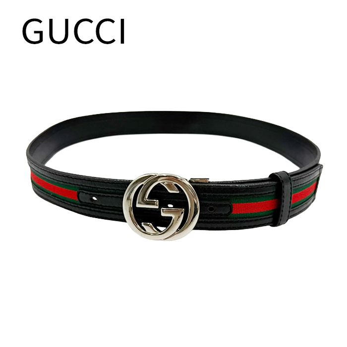 グッチ GUCCI インターロッキングG シェリーライン レザーベルト ブラック シルバー