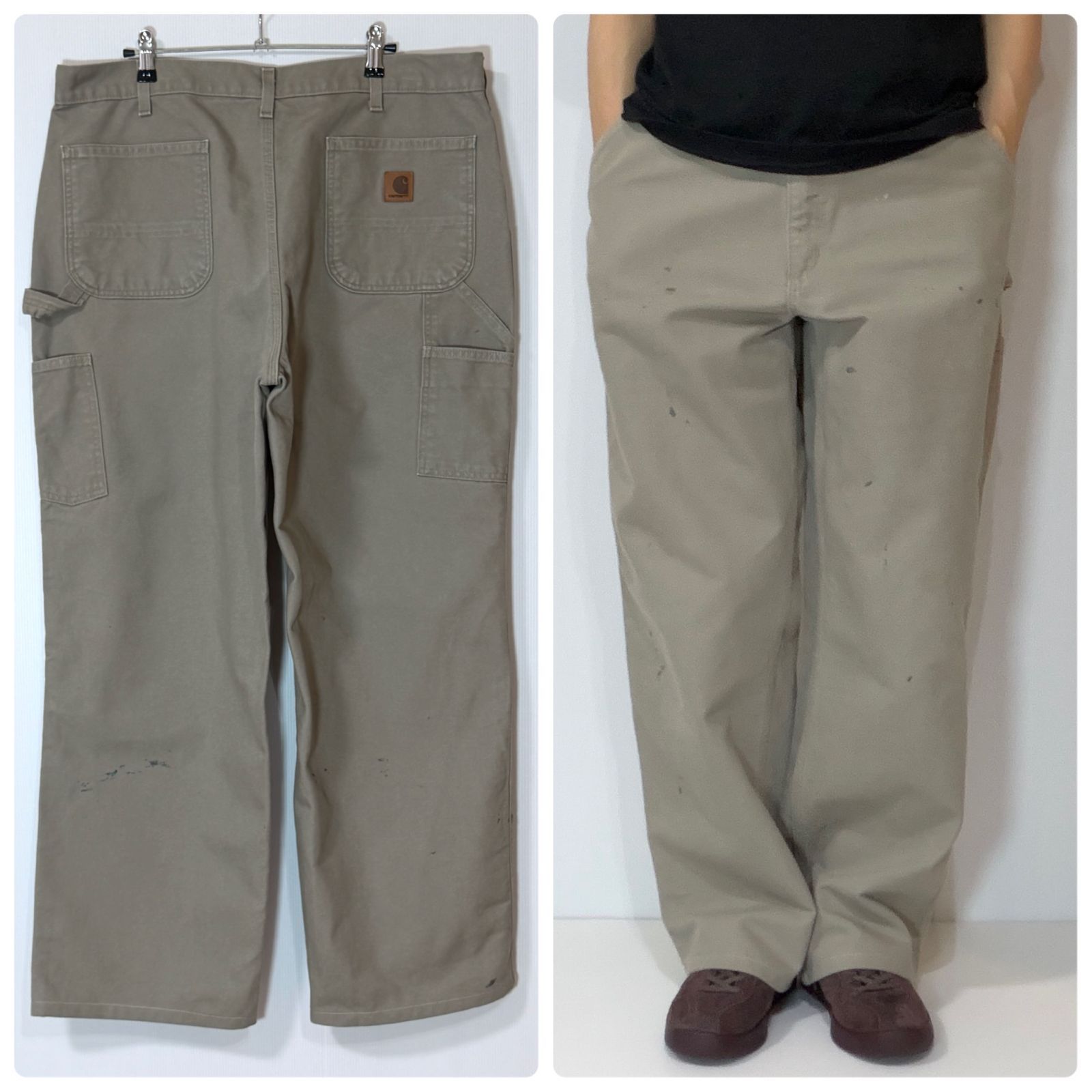 極太 ペンキ飛び 雰囲気系 Carhartt B11 DES Loose Original Fit カーハート ヘビーダック ペインターパンツ 実寸W38L30 デザート ベージュ ルーズオリジナルフィット ワークパンツ 厚手 ワイドバギー p26053642