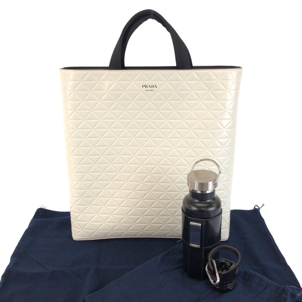 美品 PRADA プラダ 未使用 水筒付き ホワイト ブラック シルバー金具 