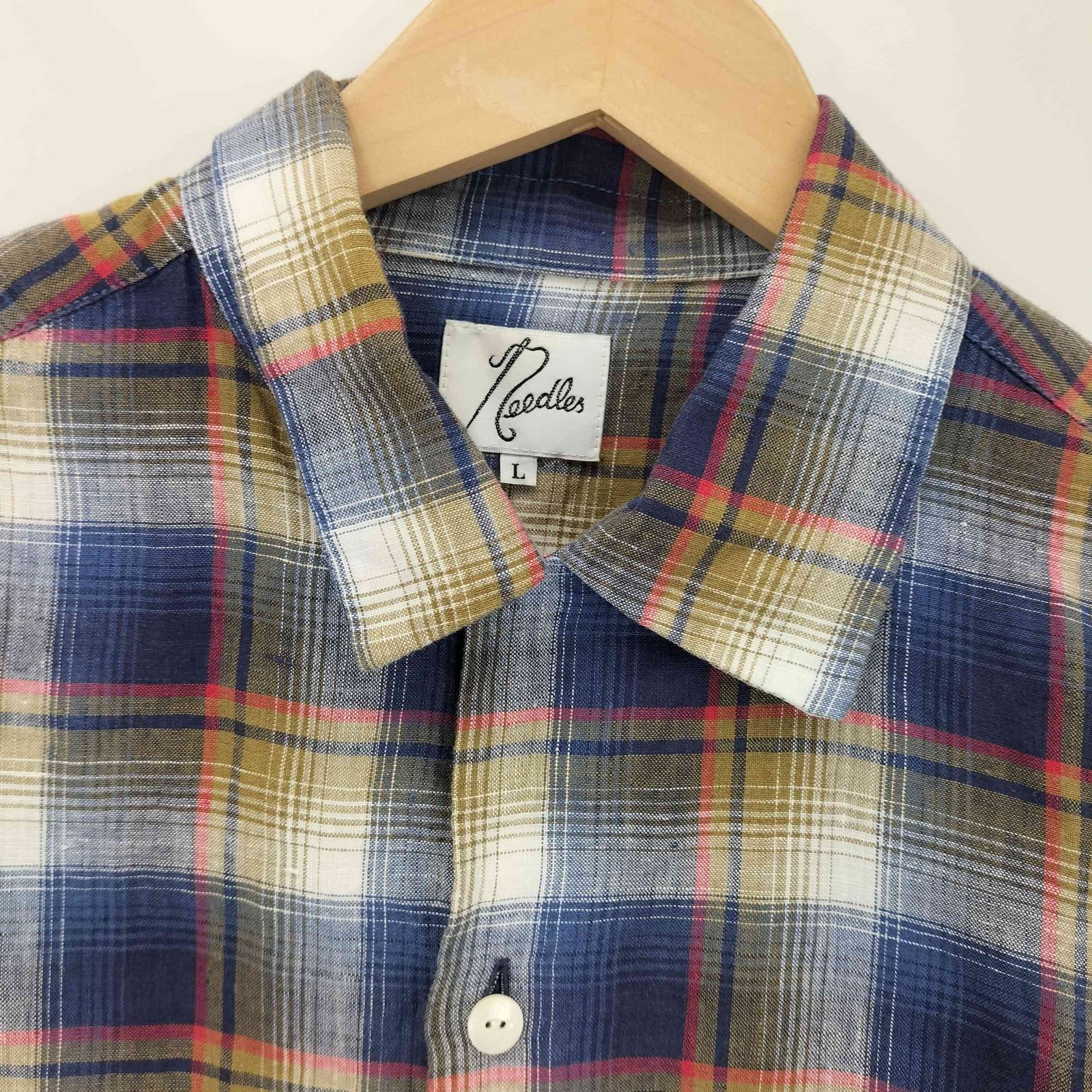 ニードルズ Needles カットオフ L/S check Shirt リネンチェックシャツ